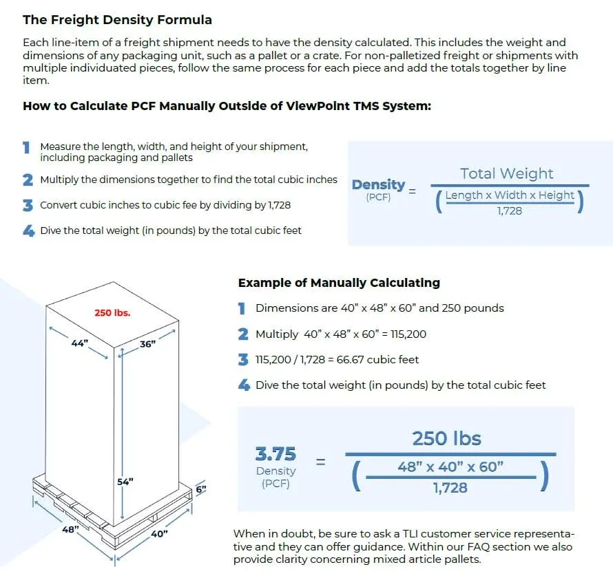 How to calculate pcf when booking an LTL shipment